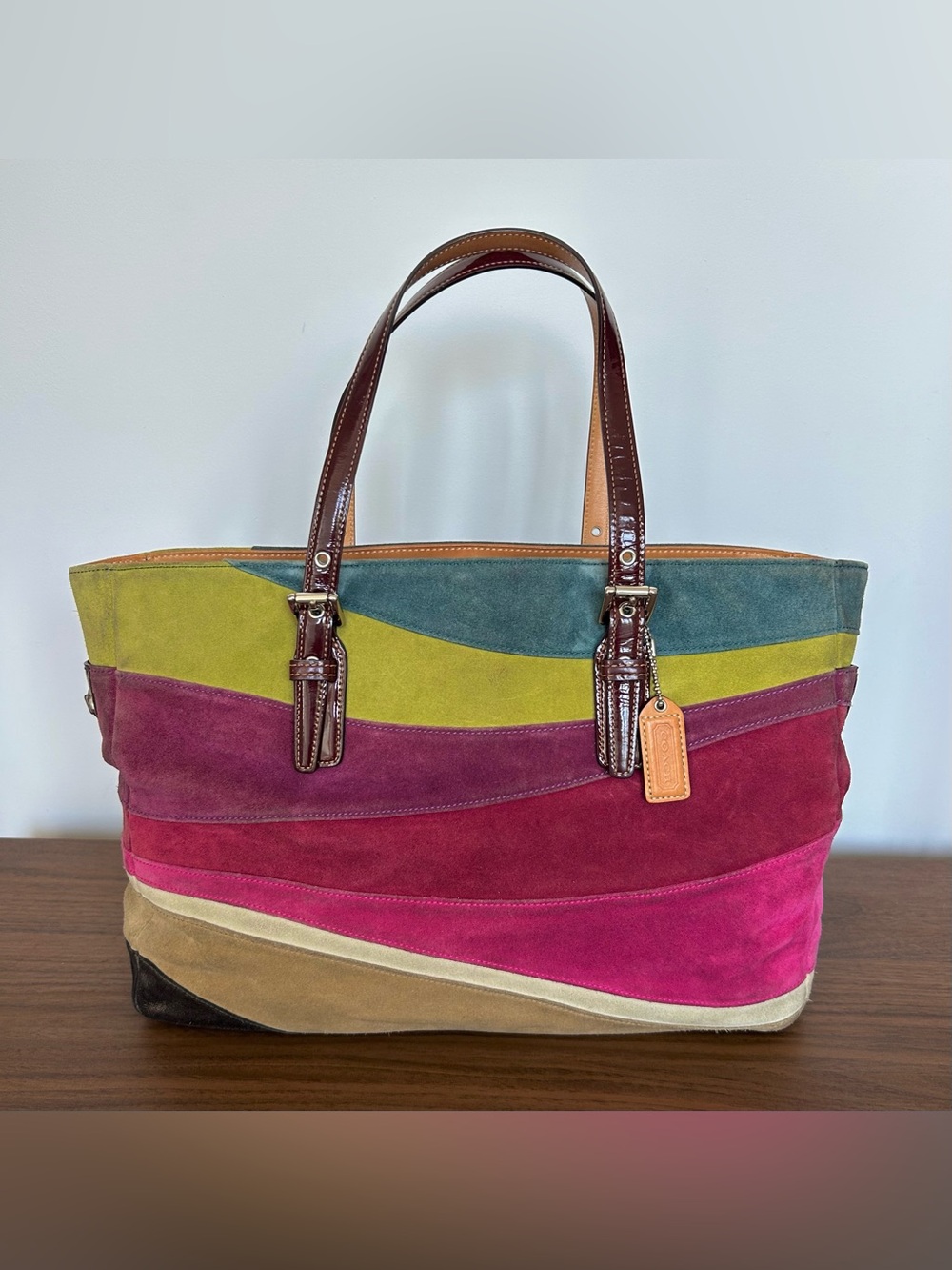 Vintage Y2K Coach Limited Edition Large Wave Multicolor Suede Tote